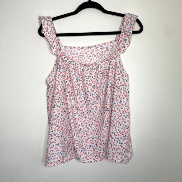 Loft Floral Ruffle Strap Sleeveless Blouse Womens L Red White Blue NWT - Picture 6 of 8